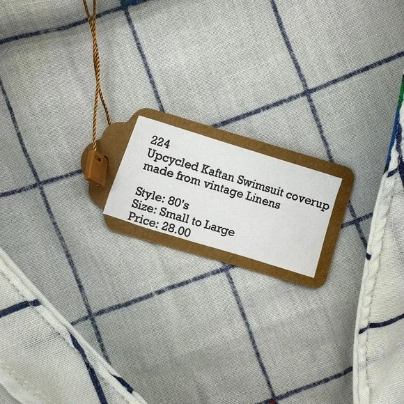 VTG Upcycled Kaftan Swimsuit Coverup 80s Style Geometric Print White SZ S-XL 90s - Picture 4 of 9